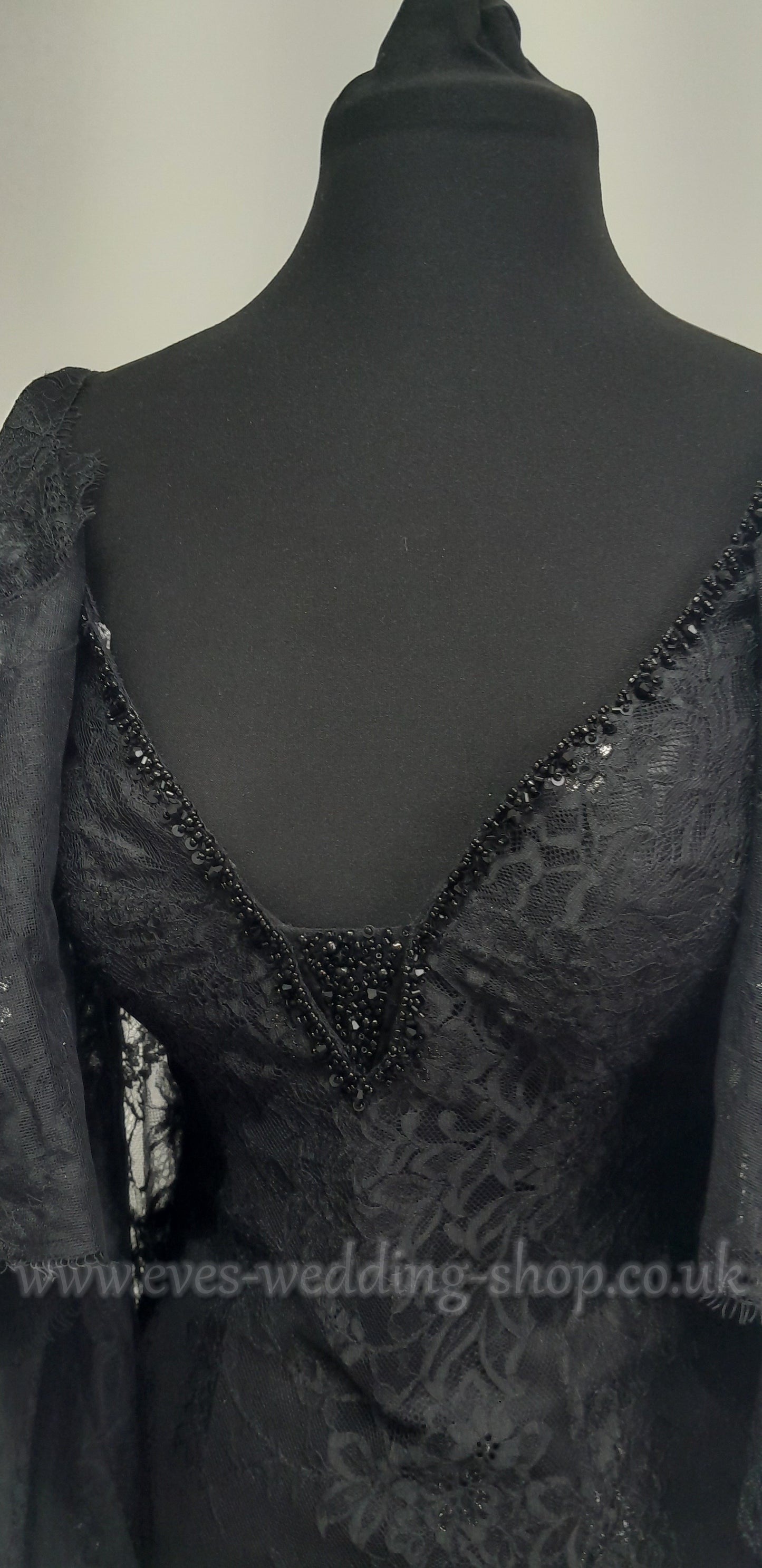 Ronald Joyce black wedding dress with detachable cape approx UK 8