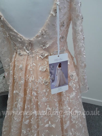 White one ''Olias'' pink wedding dress with sleeves UK 14