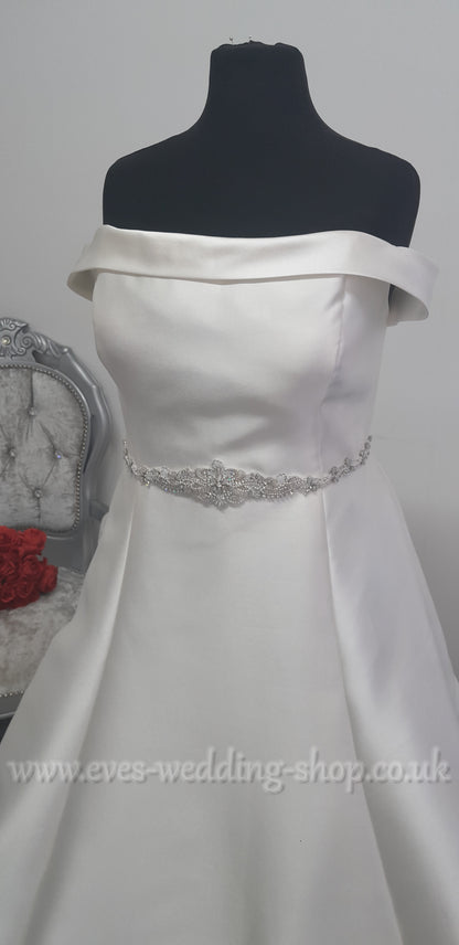 Mikado satin off the shoulder wedding dress UK 26