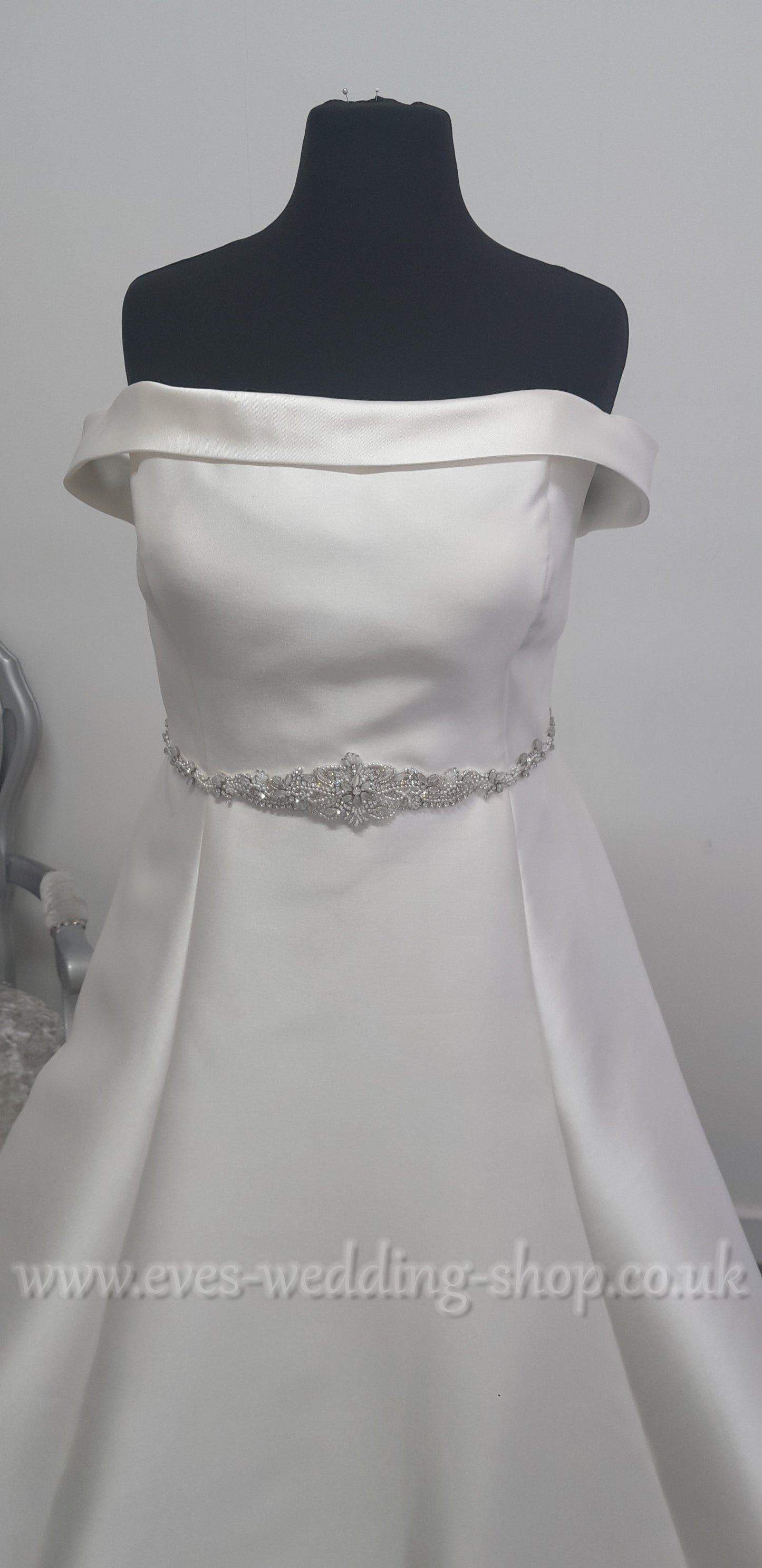 Mikado satin off the shoulder wedding dress UK 26