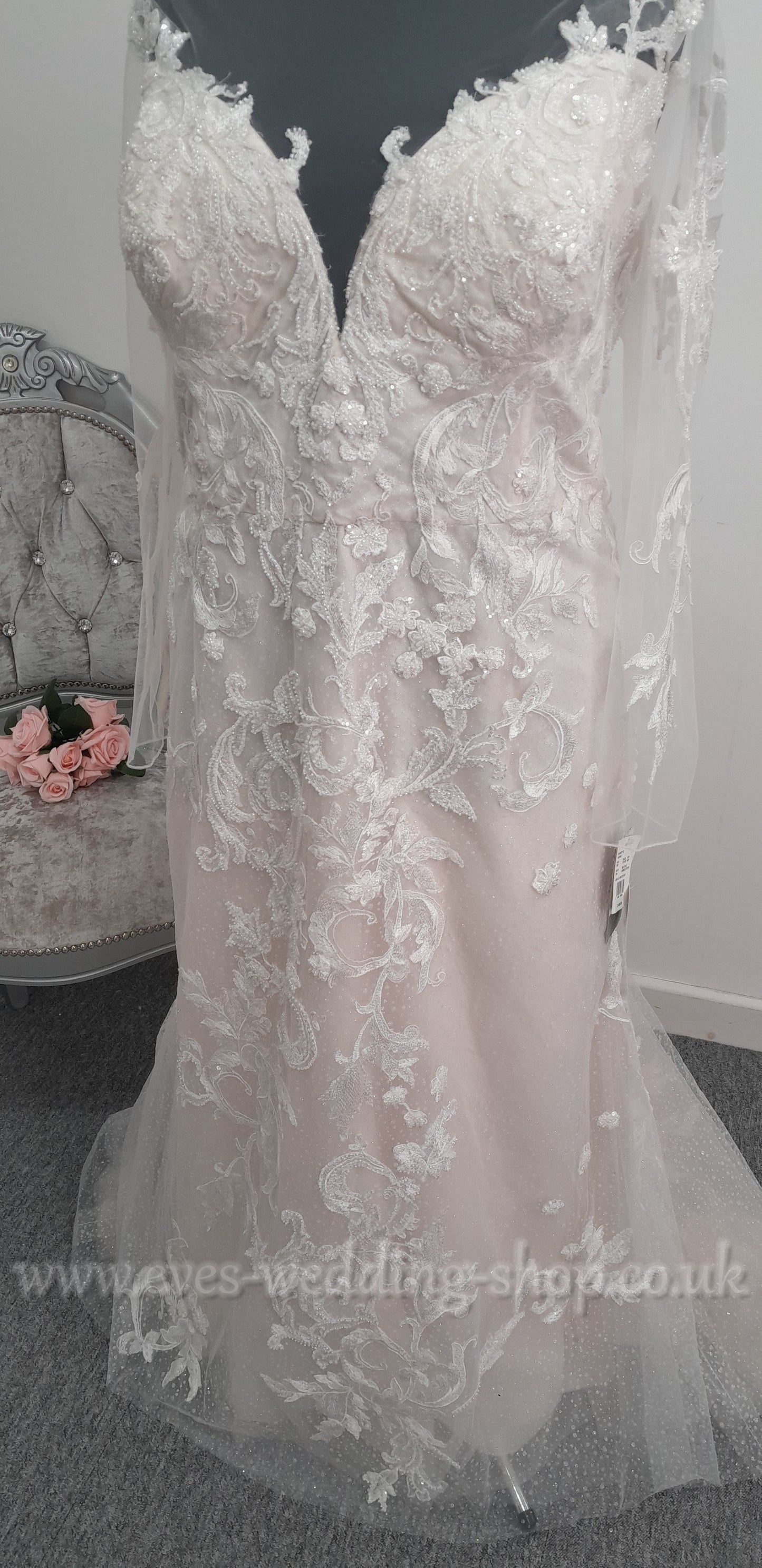 Oleg Cassini glitter ivory / stone colour wedding dress US 26, UK 28