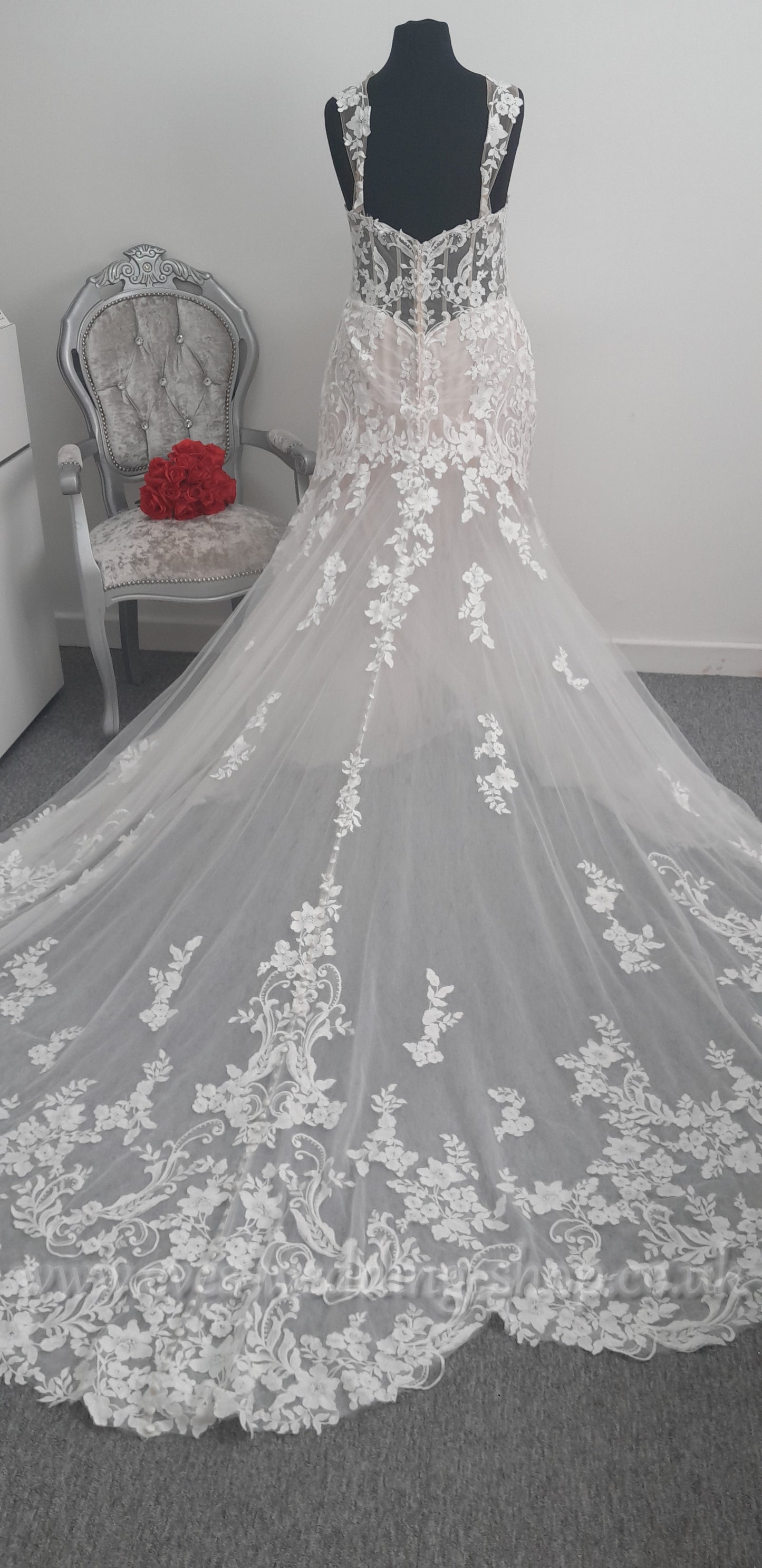 Almond ivory wedding dress with off shoulder straps UK 22