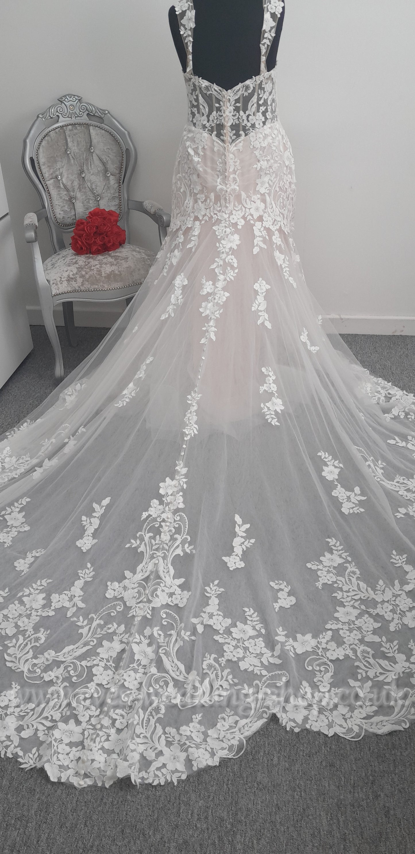 Almond ivory wedding dress with off shoulder straps UK 22