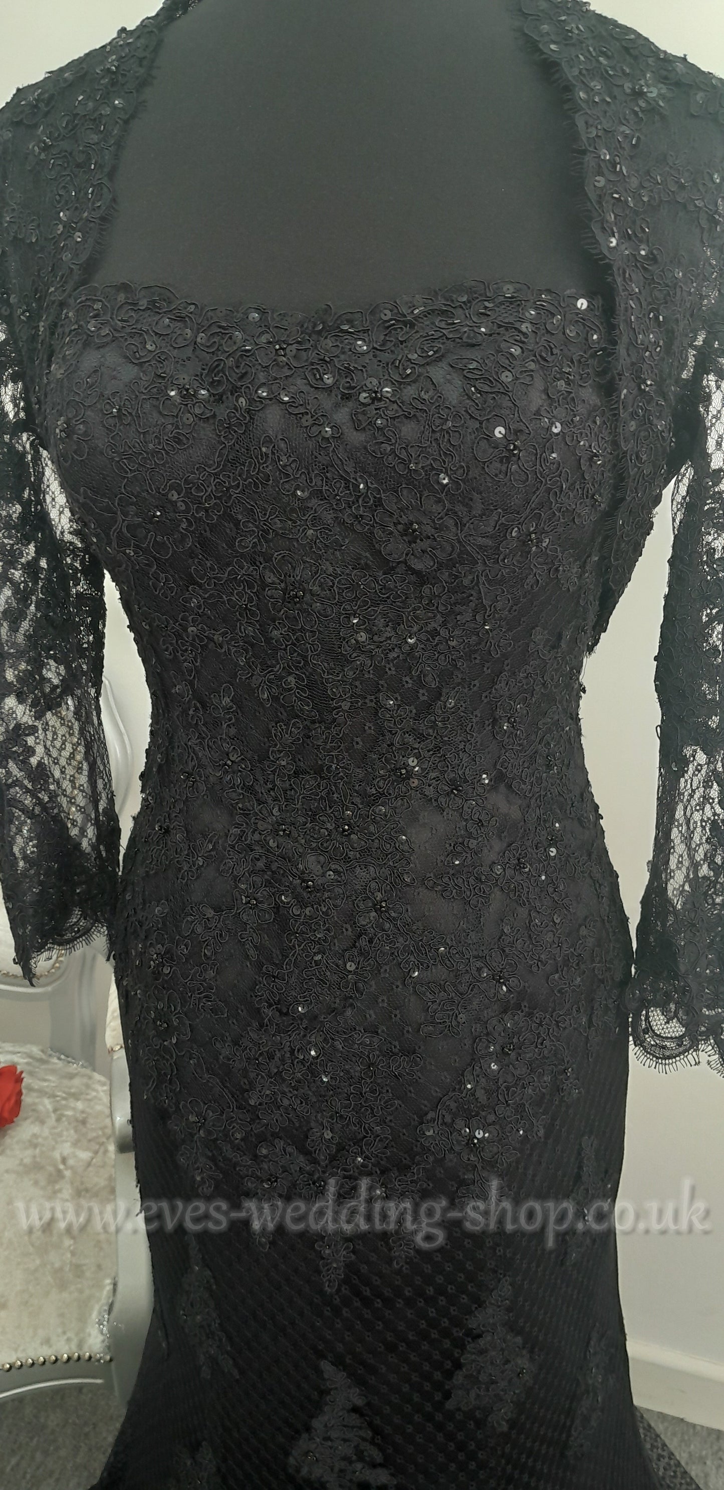Ian Stuart black wedding dress US 8 or 10 with jacket