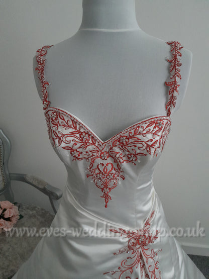 Alfred Angelo 1825 ivory/cherry wedding dress UK 8/10