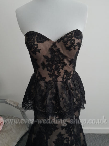 VM black/ champagne peplum lace wedding / prom dress UK 6