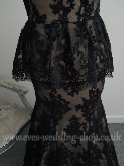 VM black/ champagne peplum lace wedding / prom dress UK 6