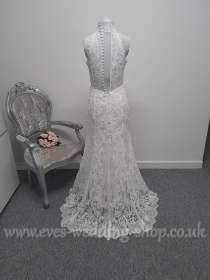 Melissa Sweet petite  lace high neck ivory wedding dress UK 8