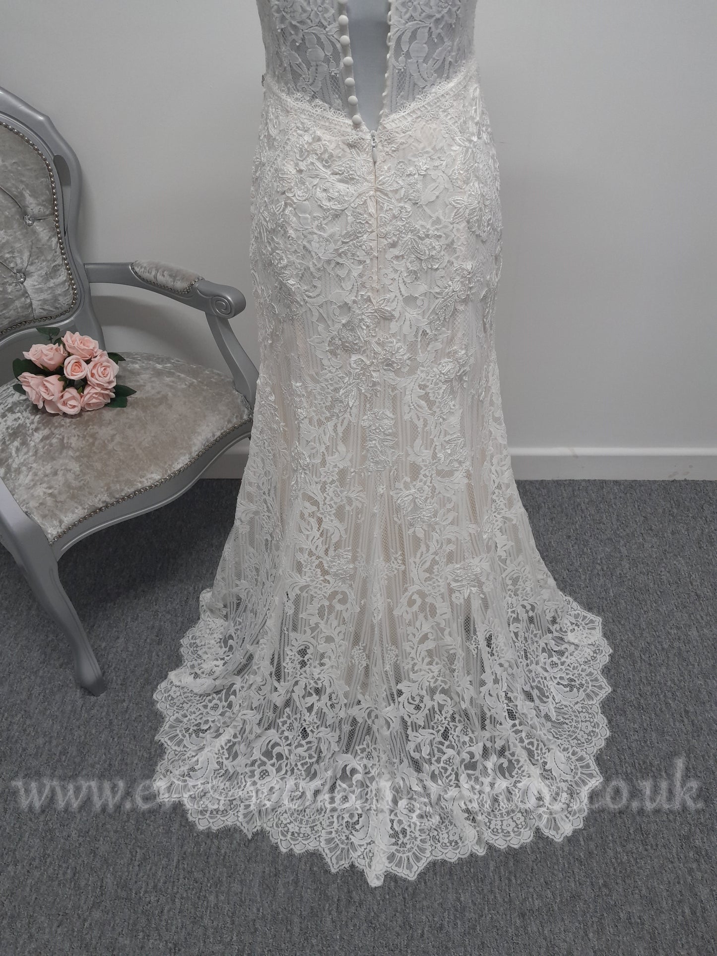 Melissa Sweet petite  lace high neck ivory wedding dress UK 8