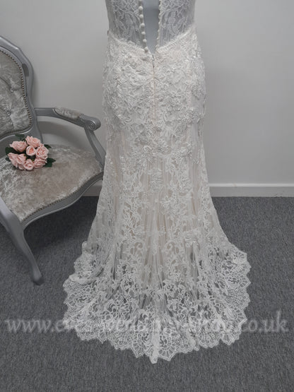 Melissa Sweet petite  lace high neck ivory wedding dress UK 8