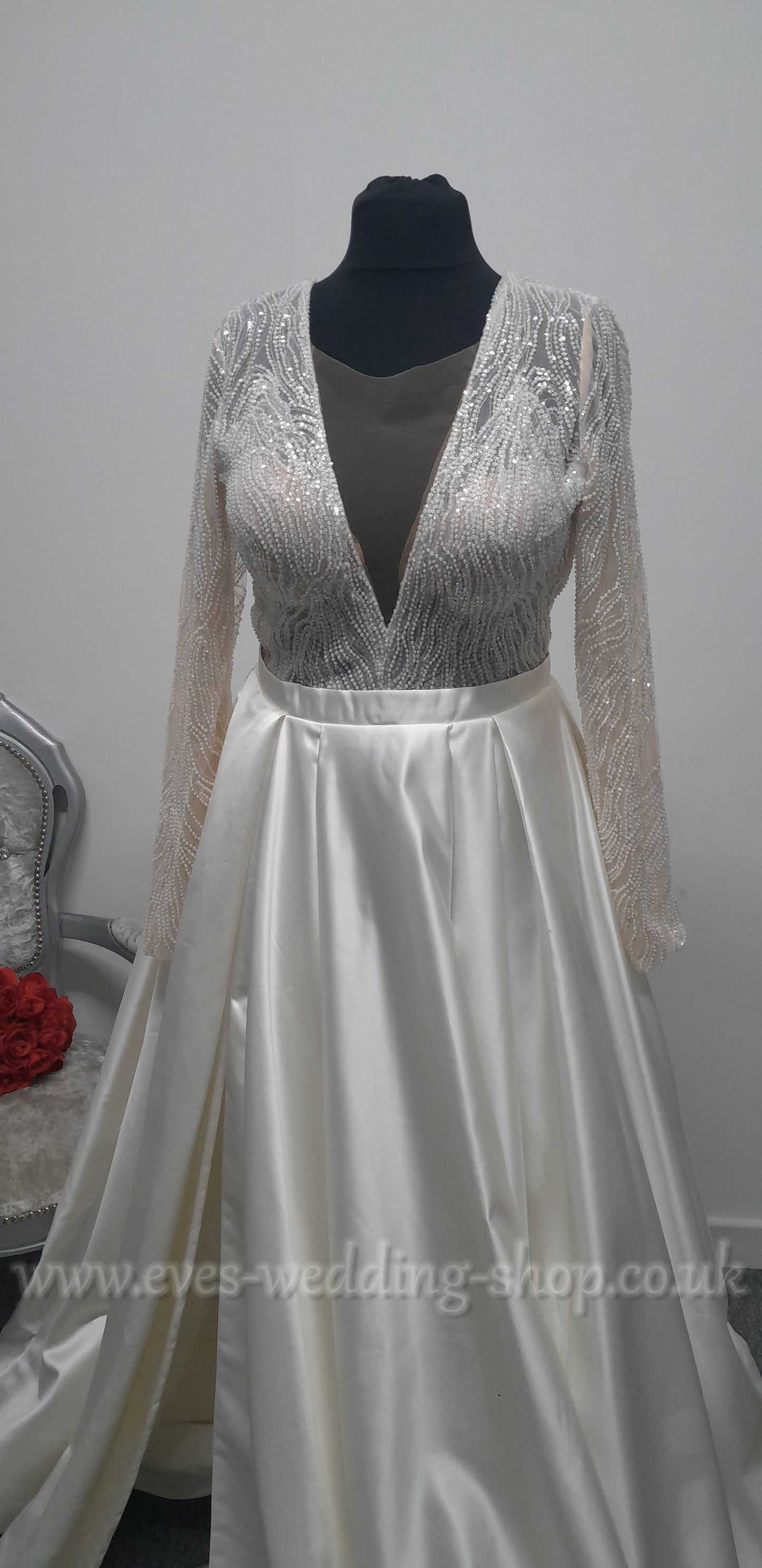 Eva Lendel satin wedding dress size 46, UK 16