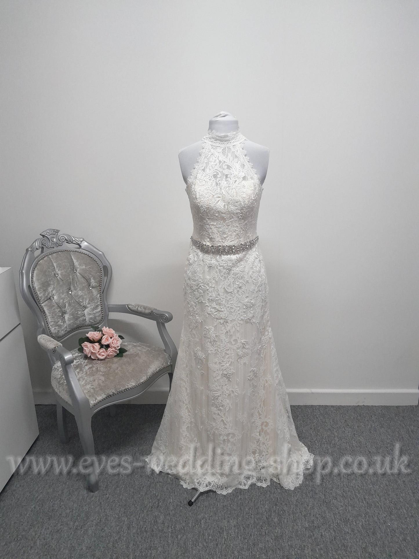 Melissa Sweet petite  lace high neck ivory wedding dress UK 8