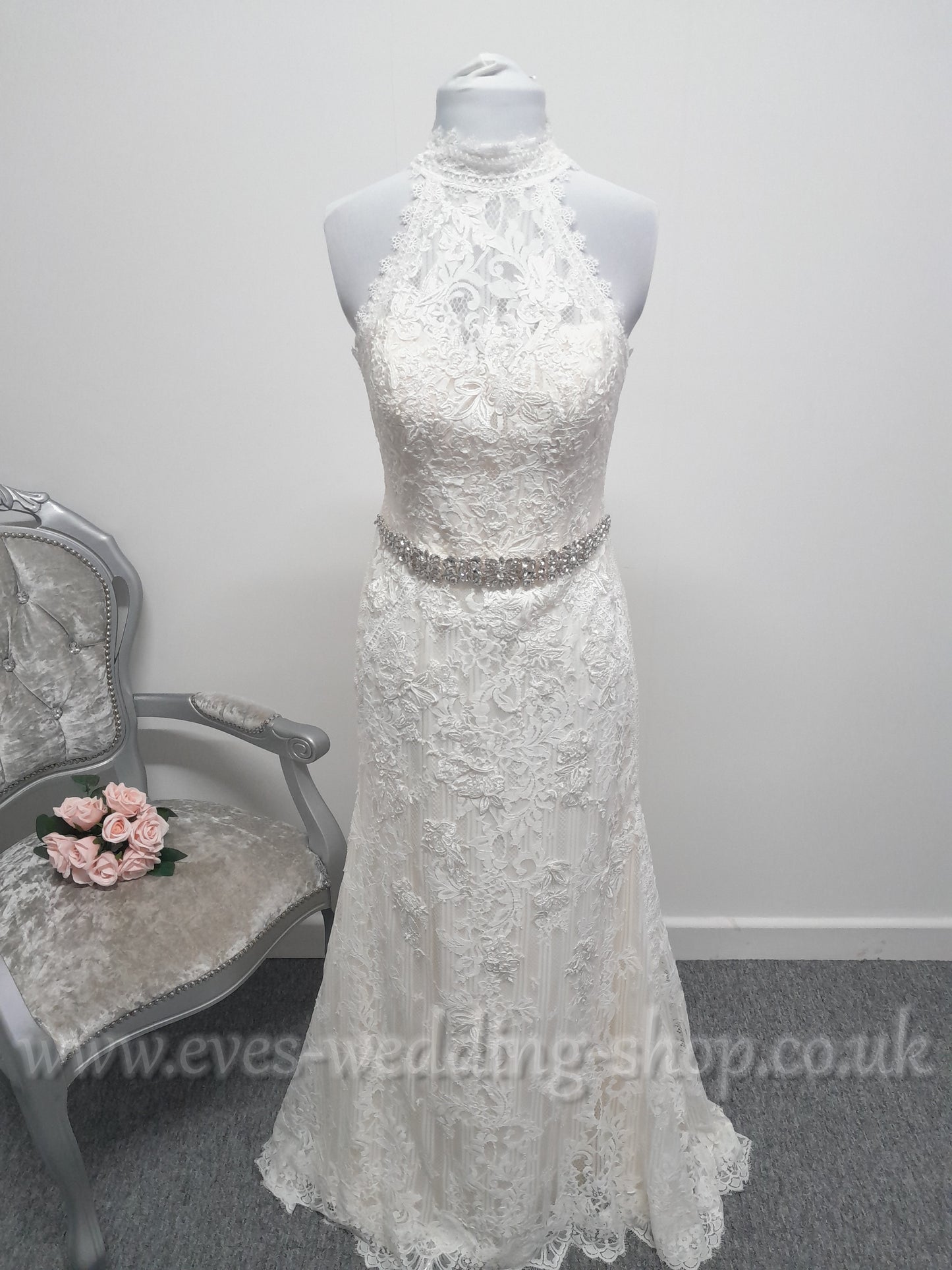 Melissa Sweet petite  lace high neck ivory wedding dress UK 8