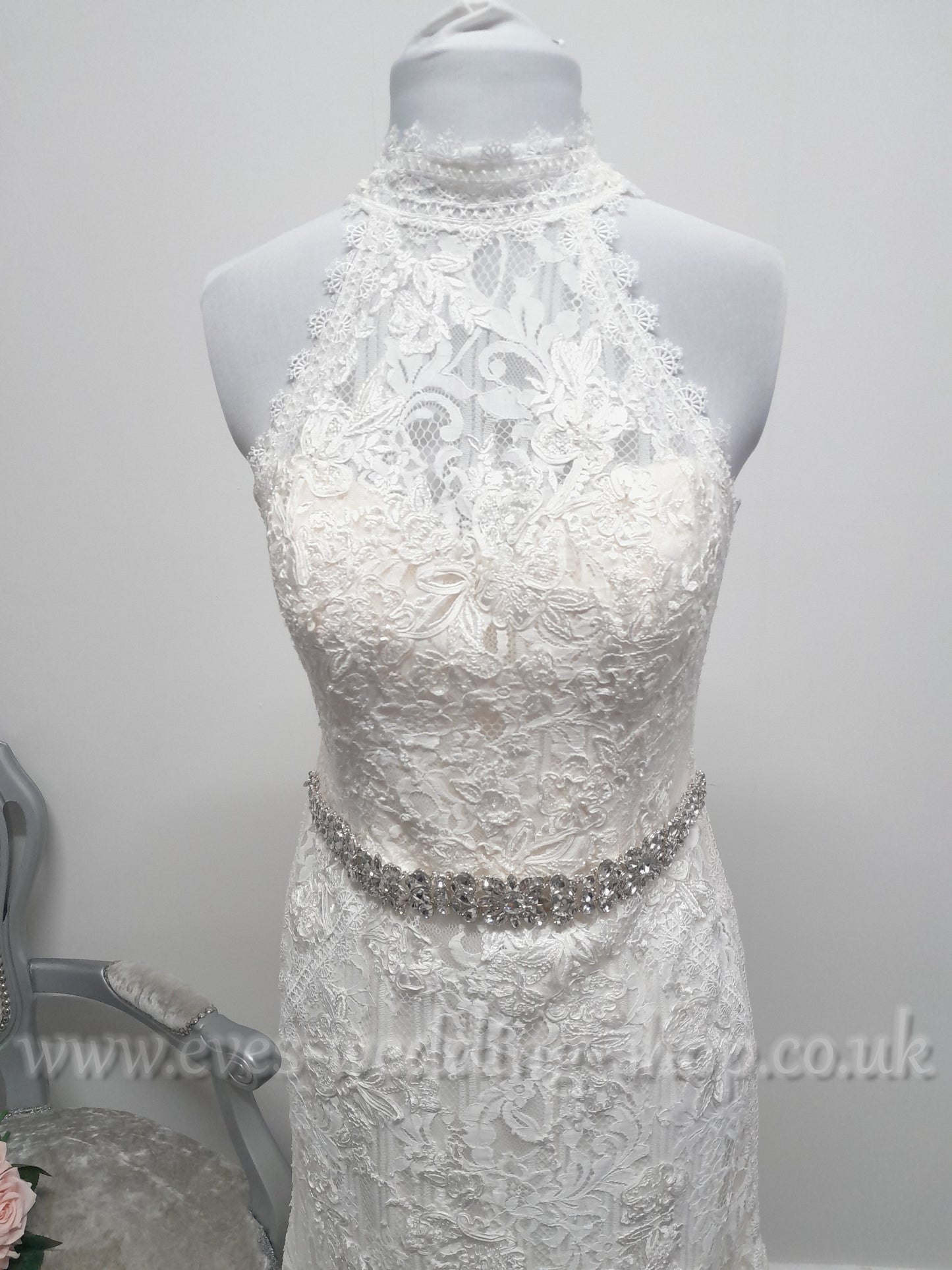 Melissa Sweet petite  lace high neck ivory wedding dress UK 8