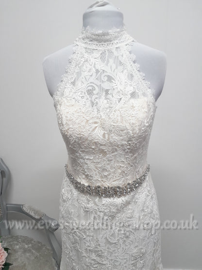 Melissa Sweet petite  lace high neck ivory wedding dress UK 8