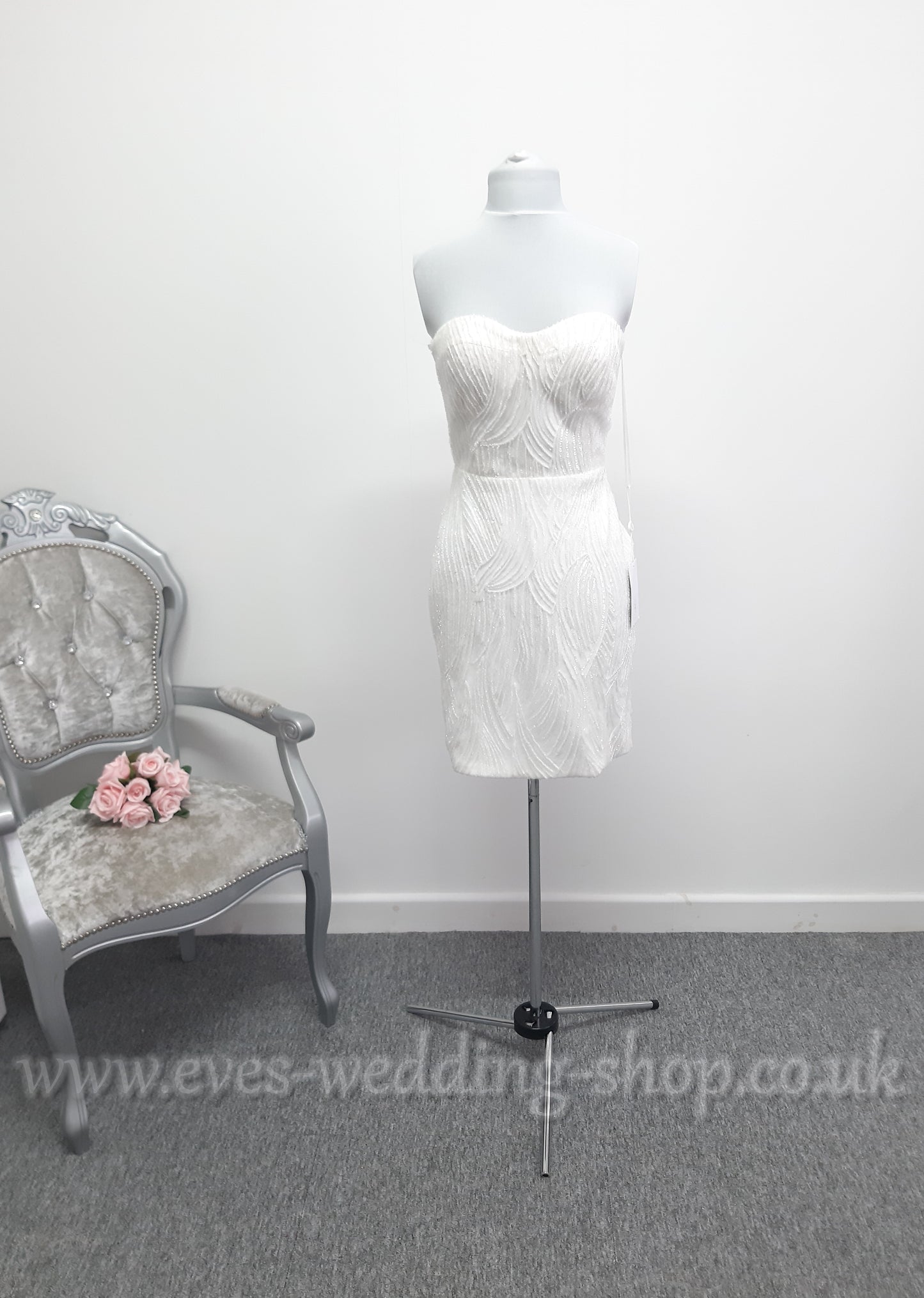 Elysian bridal EB22536 short heavy beaded wedding dress UK 12