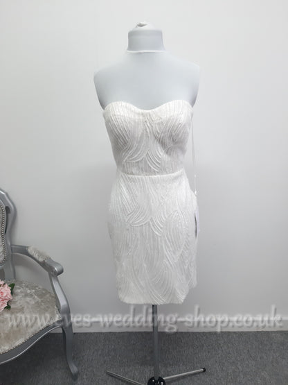Elysian bridal EB22536 short heavy beaded wedding dress UK 12
