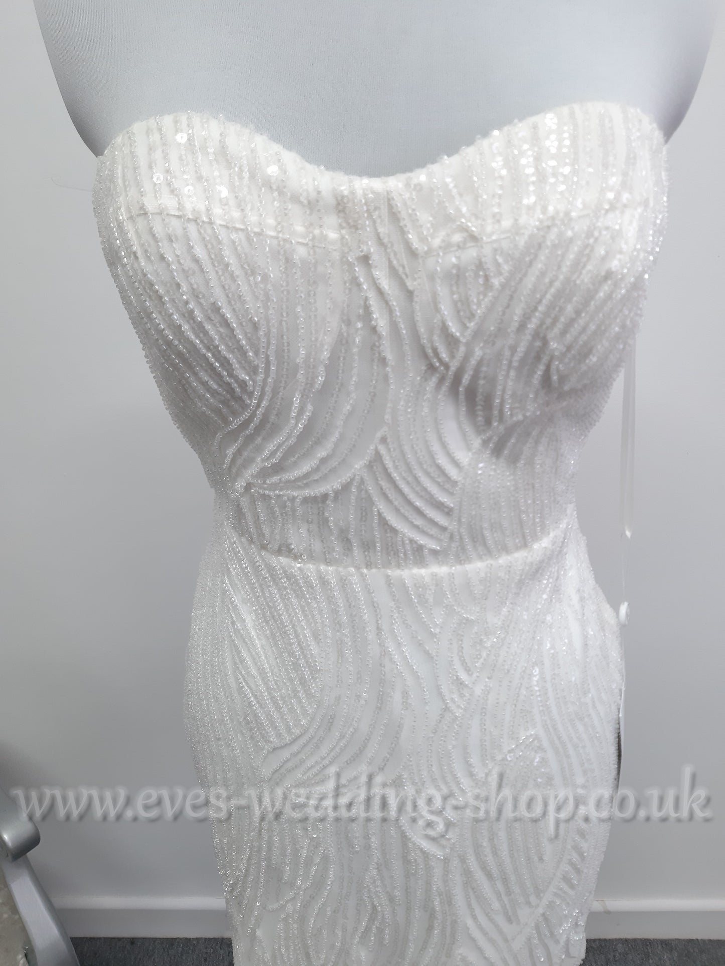 Elysian bridal EB22536 short heavy beaded wedding dress UK 12
