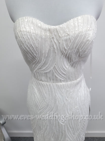 Elysian bridal EB22536 short heavy beaded wedding dress UK 12
