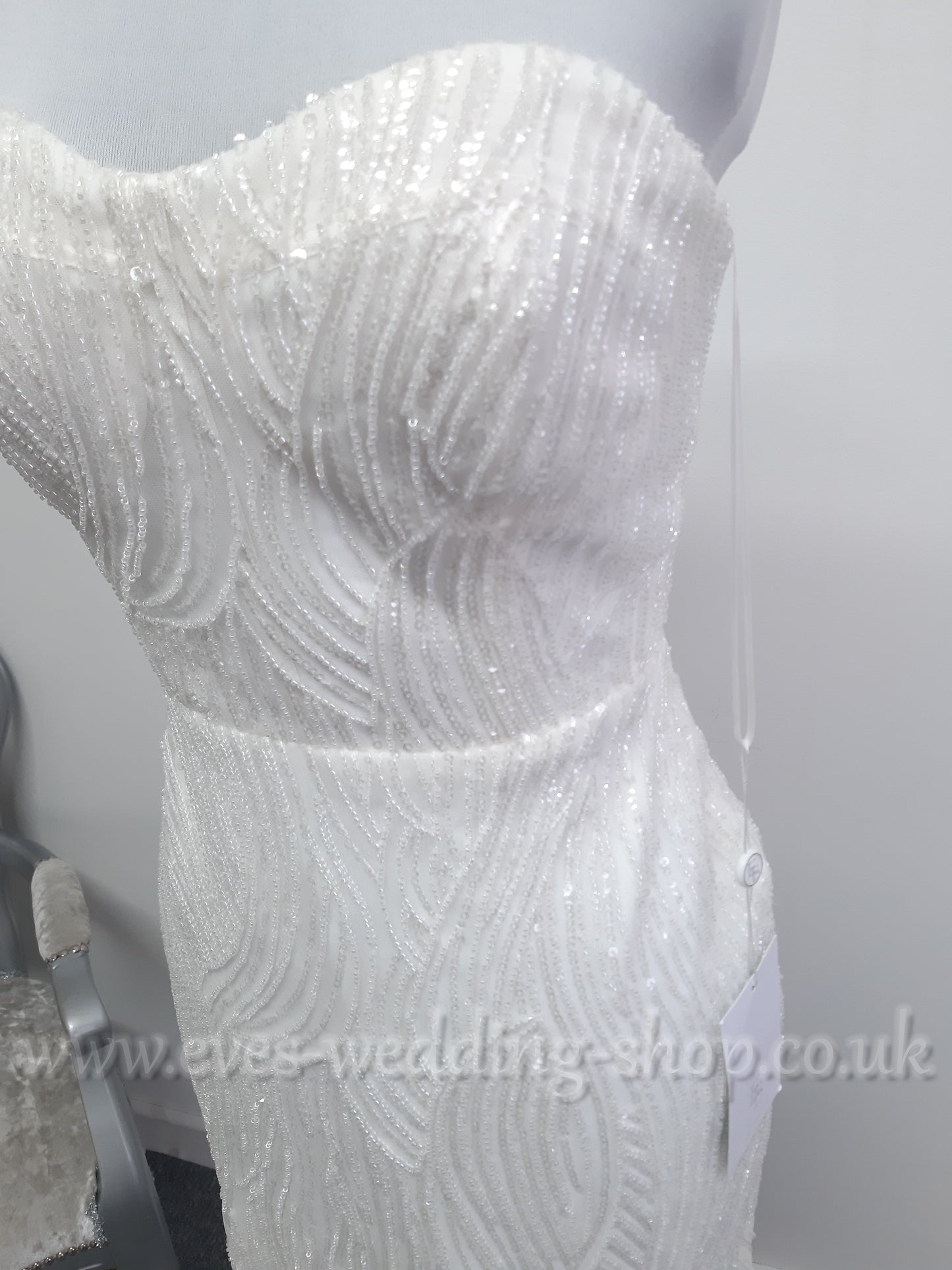 Elysian bridal EB22536 short heavy beaded wedding dress UK 12