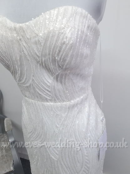 Elysian bridal EB22536 short heavy beaded wedding dress UK 12