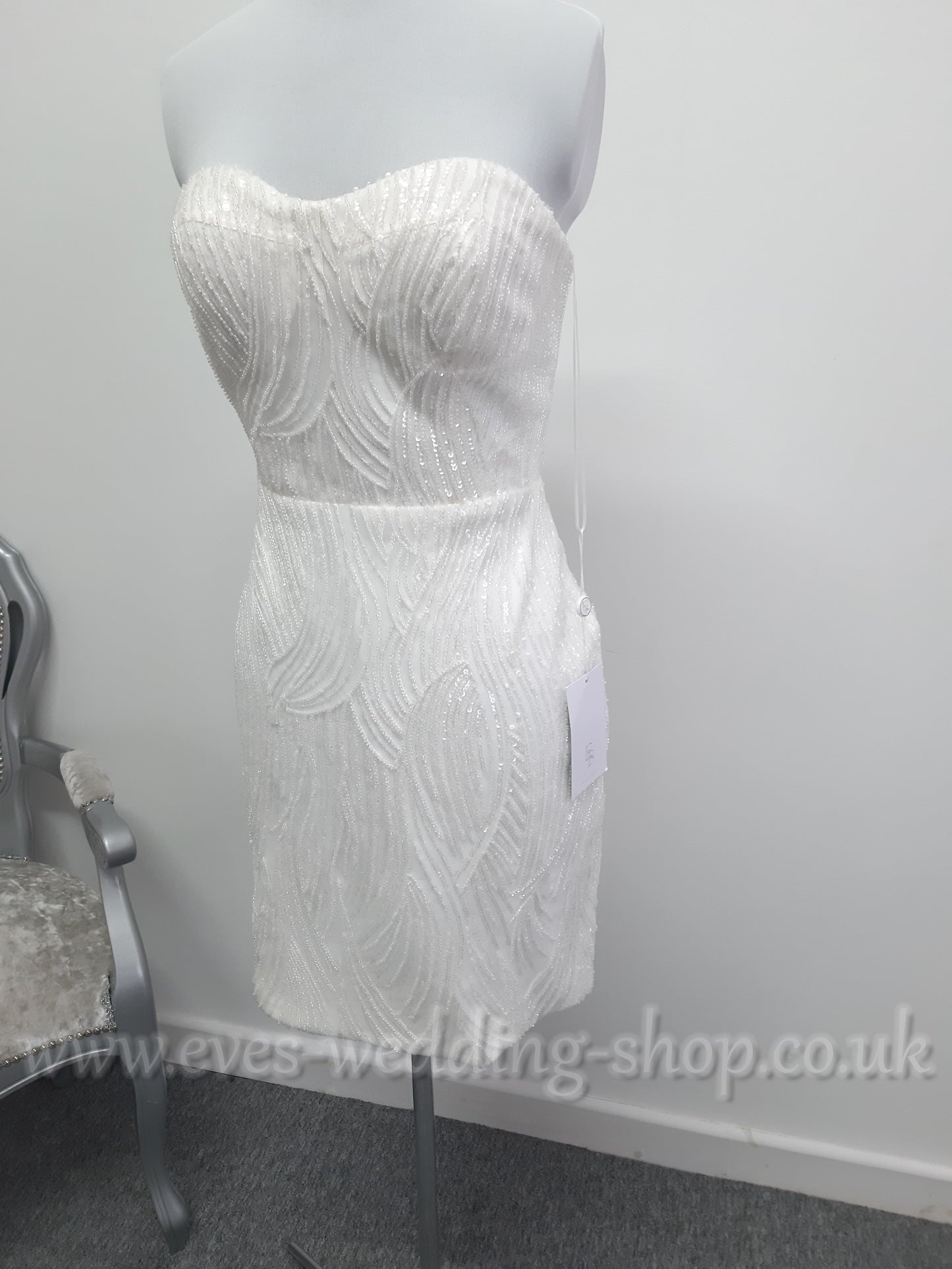 Elysian bridal EB22536 short heavy beaded wedding dress UK 12