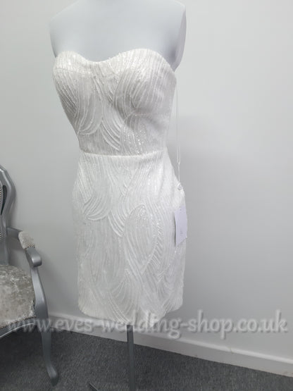 Elysian bridal EB22536 short heavy beaded wedding dress UK 12