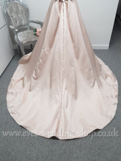Mon Cheri cross front rose gold satin wedding dress with pockets UK 14