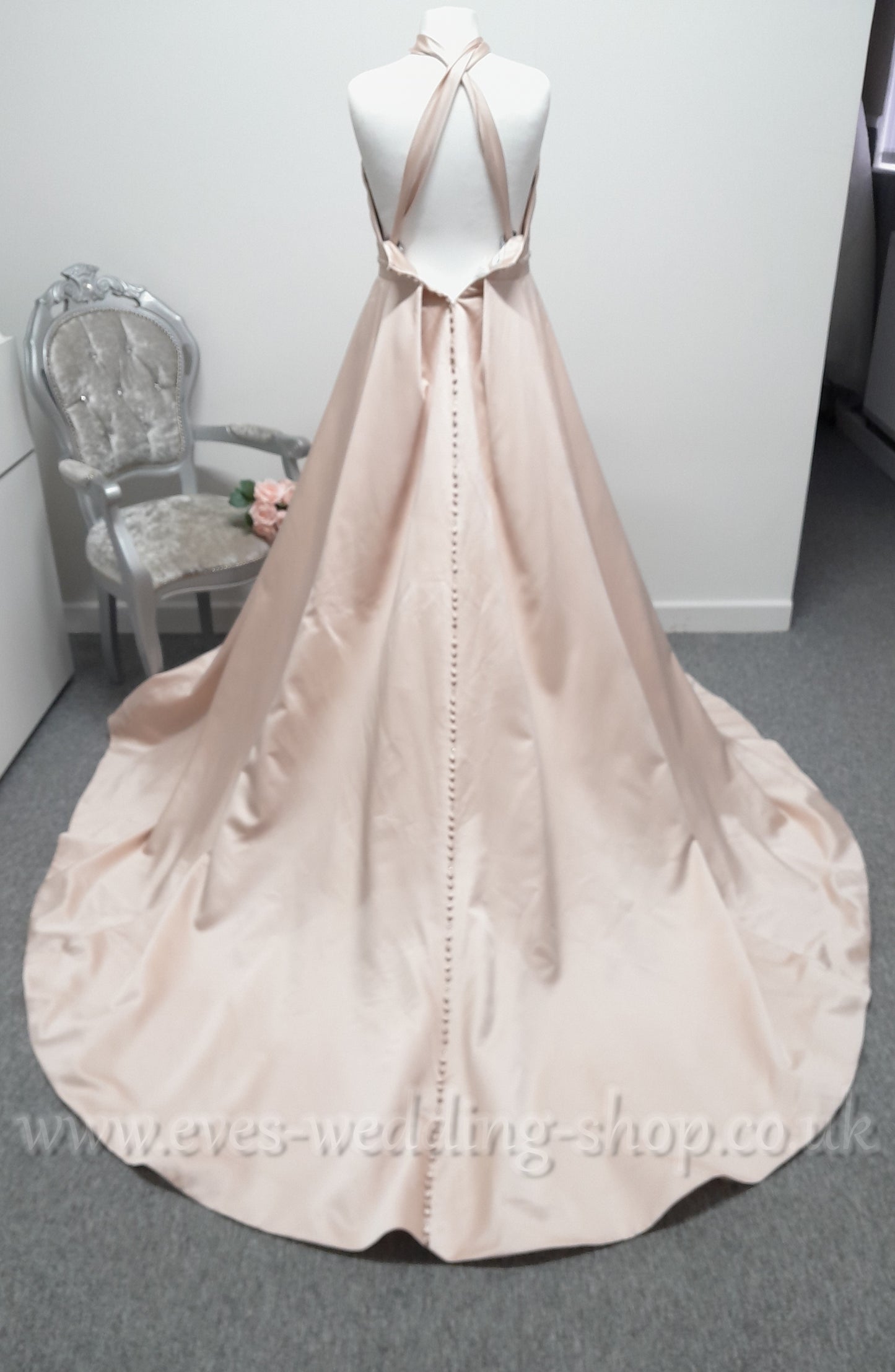 Mon Cheri cross front rose gold satin wedding dress with pockets UK 14