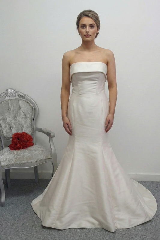 Maggie Sottero mikado satin light champagne wedding dress UK 16