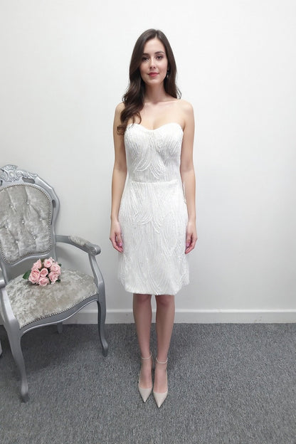 Elysian bridal EB22536 short heavy beaded wedding dress UK 12