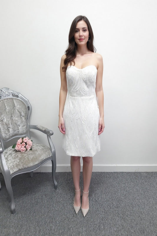 Elysian bridal EB22536 short heavy beaded wedding dress UK 12