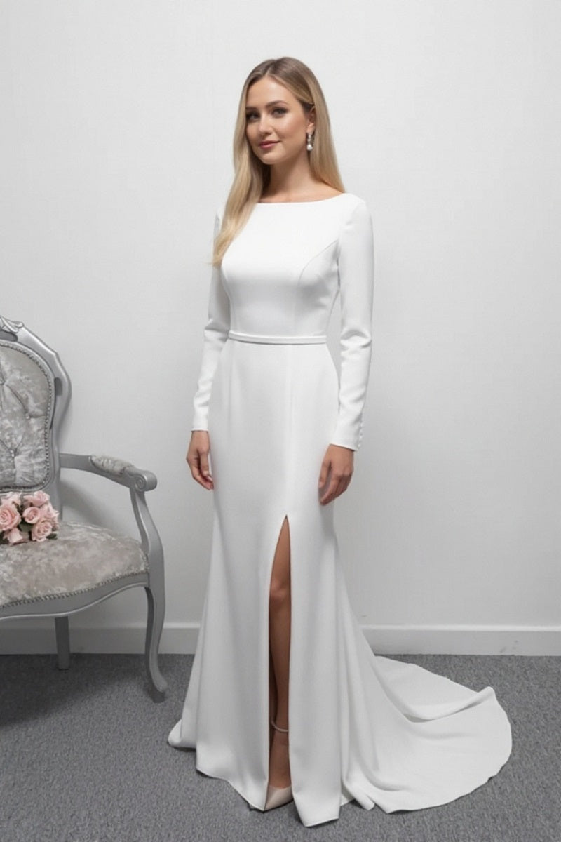 Georgia bridal ivory crepe wedding dress with sleeves UK 10