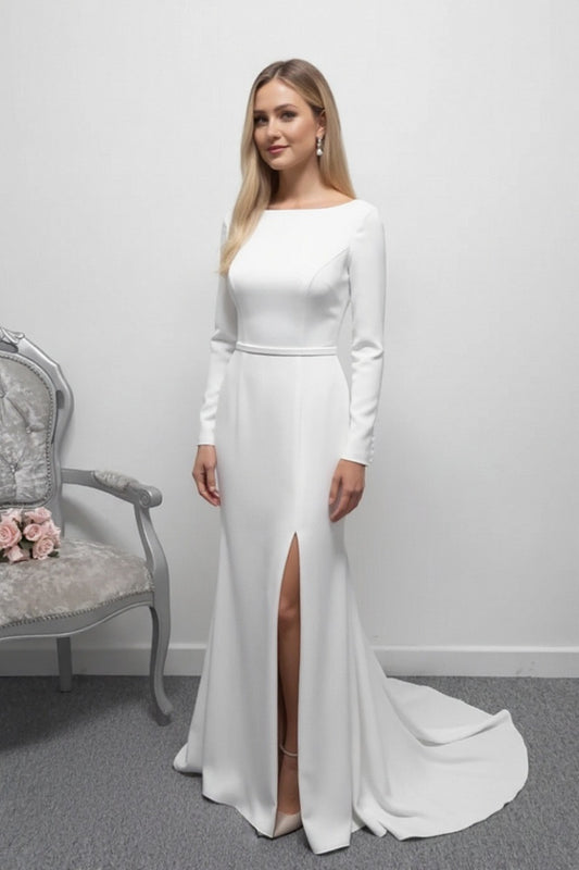 Georgia bridal ivory crepe wedding dress with sleeves UK 10