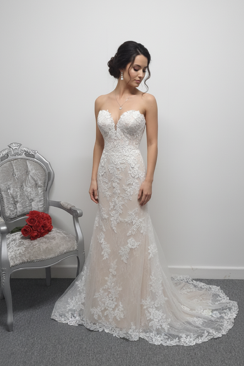 LJ Bridal ivory/champagne lace wedding dress UK 10