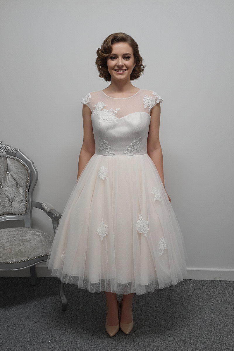 Lou Lou ivory/oyster tea length wedding dress UK 14