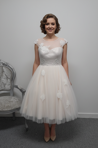 Lou Lou ivory/oyster tea length wedding dress UK 14