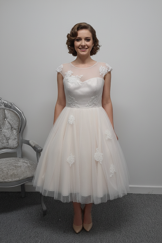Lou Lou ivory/oyster tea length wedding dress UK 14