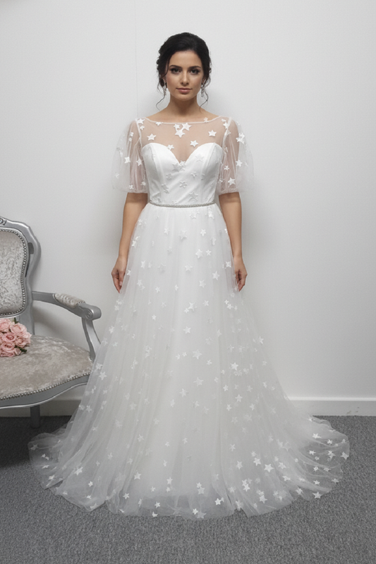 Charlotte bridal star wedding dress with cap sleeves UK 4/6