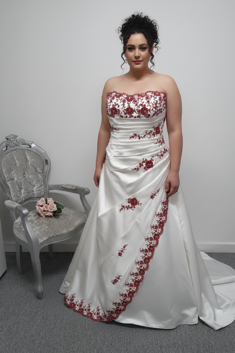 Julian & Adam ivory / burgundy wedding dress UK size 30