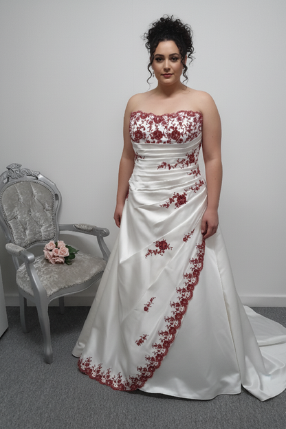 Julian & Adam ivory / burgundy wedding dress UK size 30