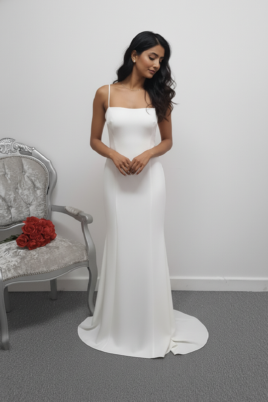 LJ Bridal ivory crepe wedding dress UK 10
