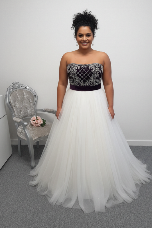 Alfred Angelo ivory / grape wedding dress UK 18