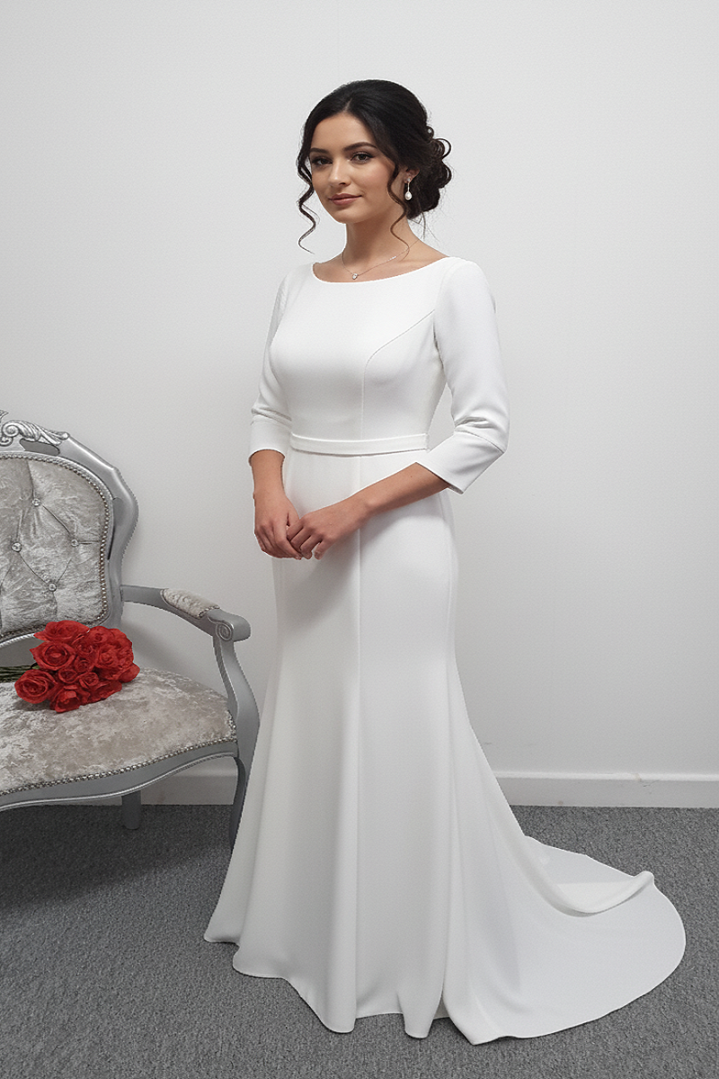 Georgia bridal crepe ivory wedding dress with 3/4 sleeves UK 10
