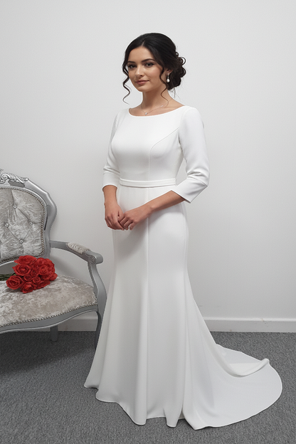 Georgia bridal crepe ivory wedding dress with 3/4 sleeves UK 10