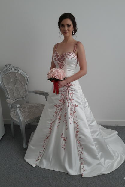 Alfred Angelo 1825 ivory/cherry wedding dress UK 8/10