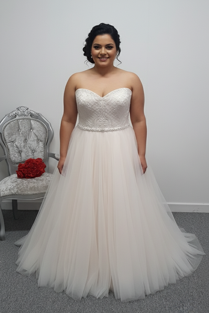 White Rose ivory rum pink tulle wedding dress UK 24