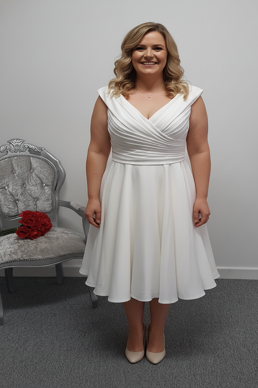 Lou Lou Bridal crepe tea length wedding dress UK 18