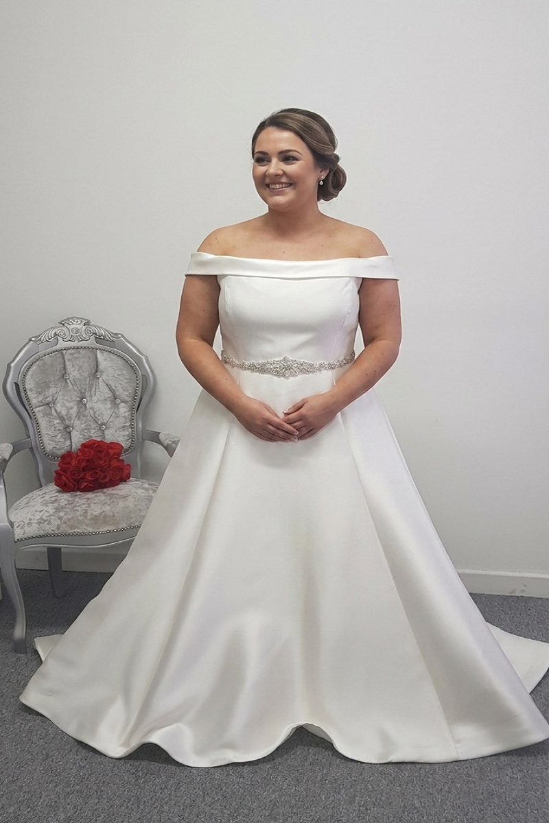 Mikado satin off the shoulder wedding dress UK 26