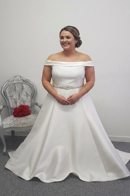Mikado satin off the shoulder wedding dress UK 26